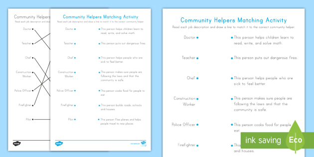 community helpers matching worksheet resource twinkl