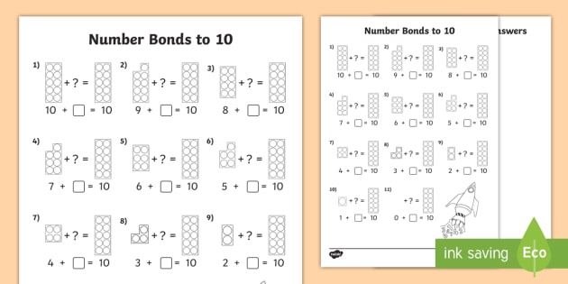 Number Shapes Number Bonds to 10 Worksheet / Worksheet - KS1