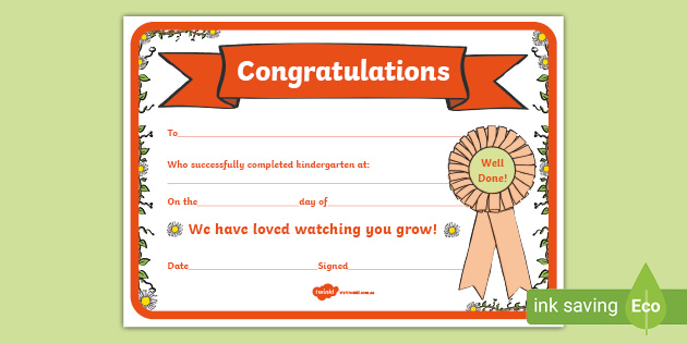 Kindergarten Graduation Certificate Kindergarten Diploma Certificate 