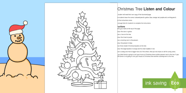 クリスマスツリーの塗り絵 話す 聞く練習 英語教材