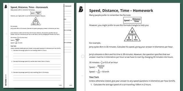 speed distance time homework