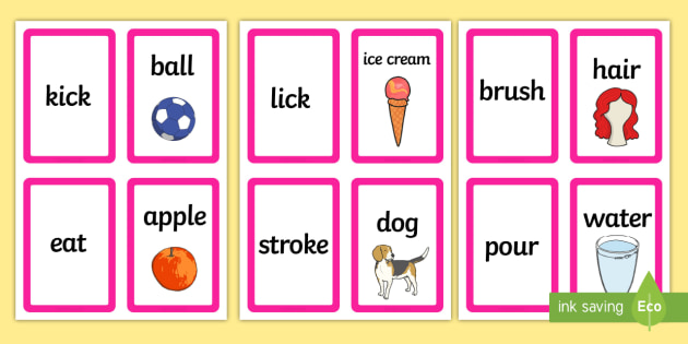 Match the Verb to the Object Cards (teacher made)