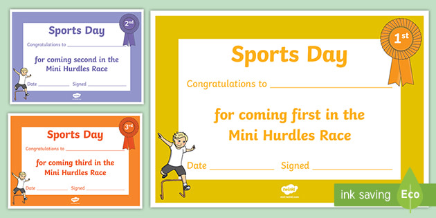 Sports Day Mini Hurdles Race Certificates (teacher made)