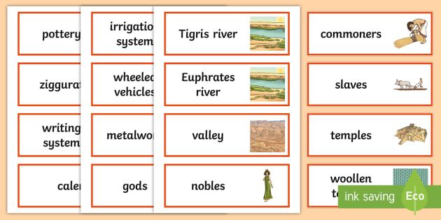 Ancient Mesopotamia Word Cards (teacher made)