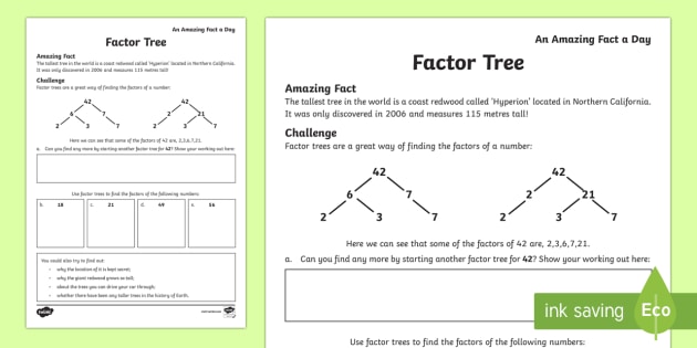 factor trees worksheet maths teaching resource year 5 6