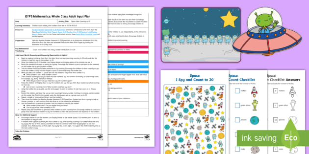 EYFS Maths: Space Alien Counting to 20 Whole Class Adult Input Plan and