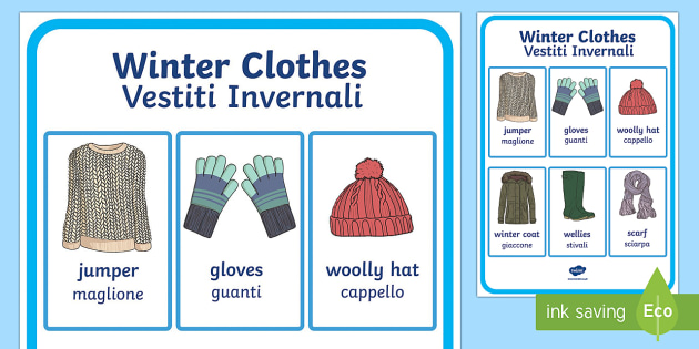 Winter Clothes Vocabulary Poster English / Italian - Winter Clothes ...