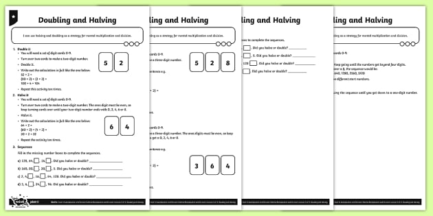 doubling and halving worksheets teaching resources