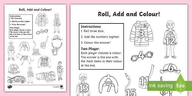 Emergency Workers Roll and Colour Worksheet (teacher made)