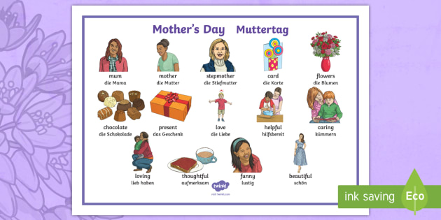 Mother's Day Illustrated Word Mat English/German