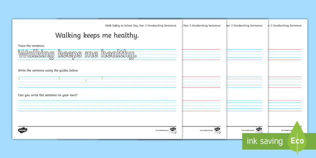 Walk Safely to School Day Year 2 Handwriting Worksheets