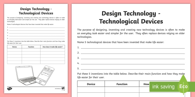 Design Technology Devices Worksheet / Worksheet