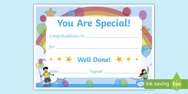 * NEW * You Are Special Certificate (teacher made)