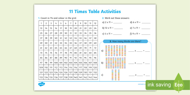 11 Times Table Worksheet - Maths Resource (Teacher-Made)