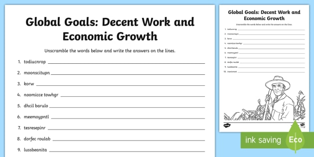 Global Goals Decent Work And Economic Growth Word Unscramble