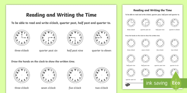 reading and writing the time worksheet worksheet