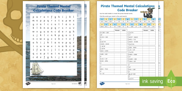 LSK2 Pirate Themed Mental Calculations Code Breaker Differentiated