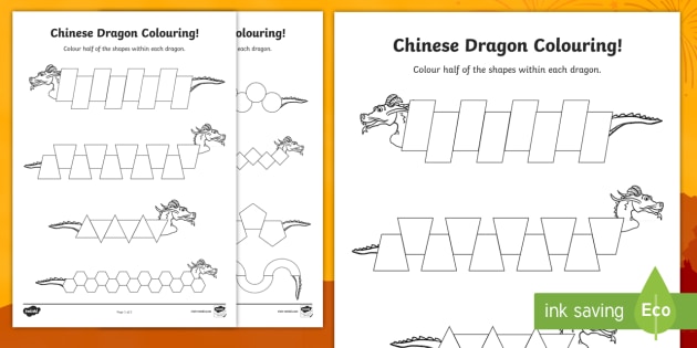 Colour Half the Chinese Dragon Worksheet / Worksheet