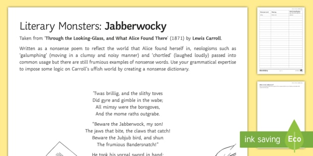 Literary Monsters: Jabberwocky Worksheet (teacher made)