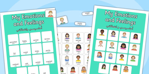 My Emotions and Feelings Vocabulary Matching Mat Arabic Translation ...