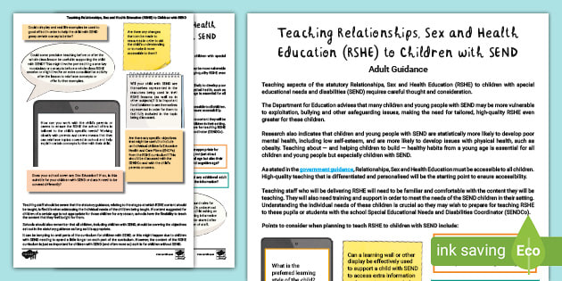 Teaching Relationships Sex And Health Education Rshe To Pupils With Send