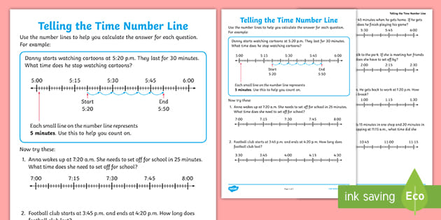 Telling the Time On a Number Line Worksheet