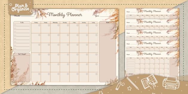 Boho Neutral Blank Monthly Planner Calendar Template