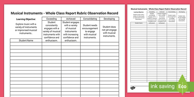 Musical Instruments Eylf Assessment Rubricguide To Making Judgement 6972