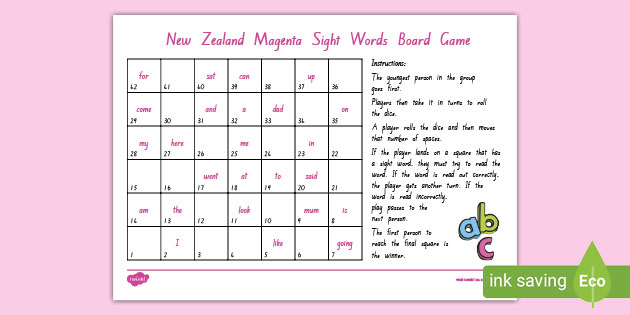 Magenta Reading Sight Words Board Game Teacher Made