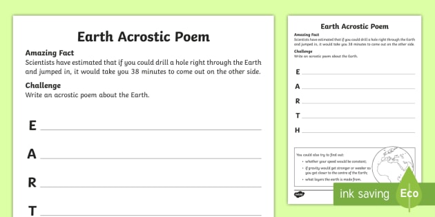 Earth Acrostic Poem (teacher made)