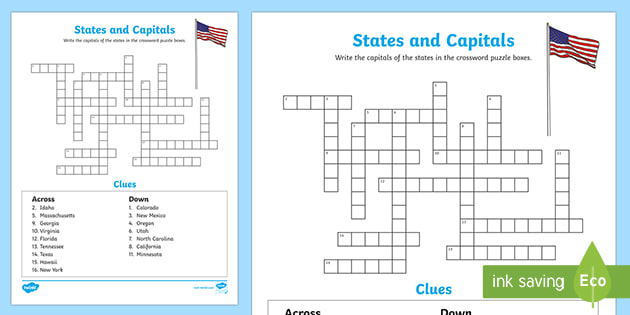 States and Capitals Crossword (teacher made)