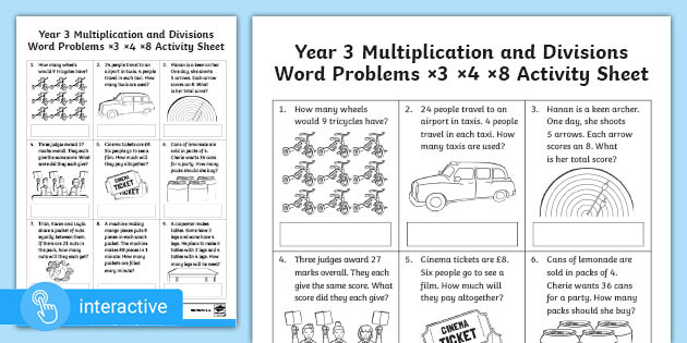 year 3 multiplication and division problem solving worksheet