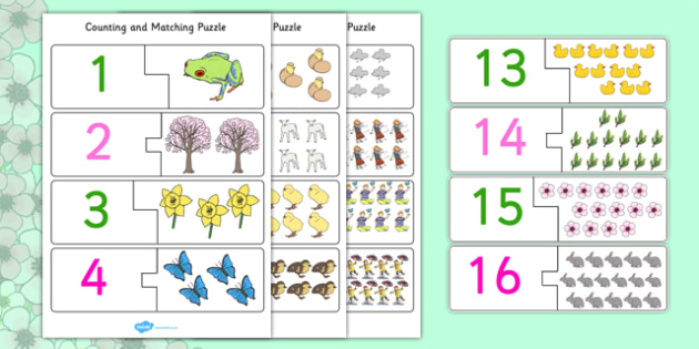 Springtime Themed Counting Matching Puzzle (teacher made)