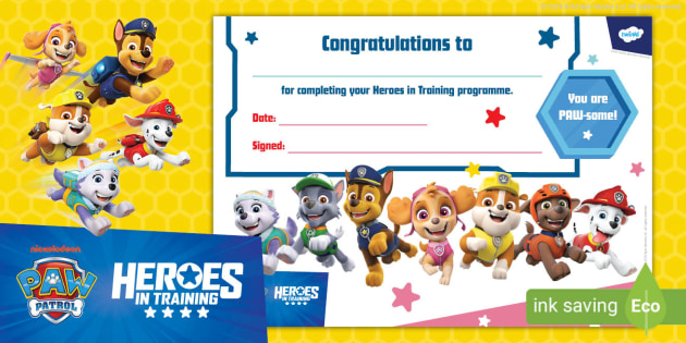 FREE! - PAW Patrol Well Done Certificate | Paramount | Twinkl for Free Printable Paw Patrol Adoption Certificate
