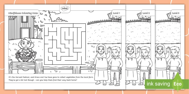 Harvest Mindfulness Colouring Maze – All Levels - Twinkl