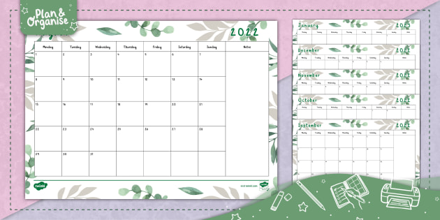 Botanical Themed | Month at a Glance Calendar | 2022-2023