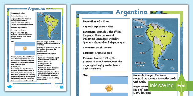 KS2 Argentina Fact File   T G 719 Ks2 Argentina Fact File Ver 2 