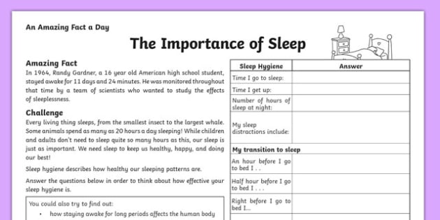 The Importance of Sleep Worksheet / Activity Sheet, worksheet