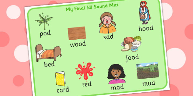 Final D Sound Word Mat - final, d, sound, word cards, cards