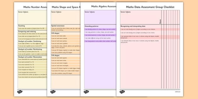 1999 Curriculum Senior Infants Maths Assessment Group Checklist Pack