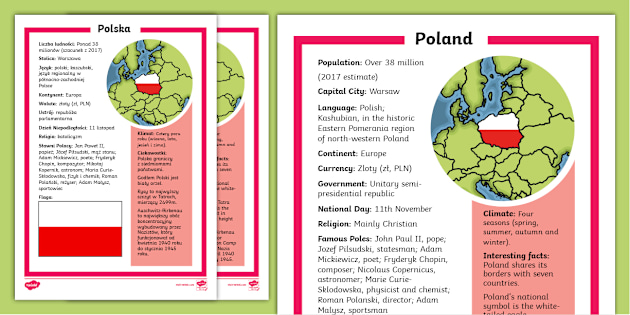 Poland Fact File in both English and Polish