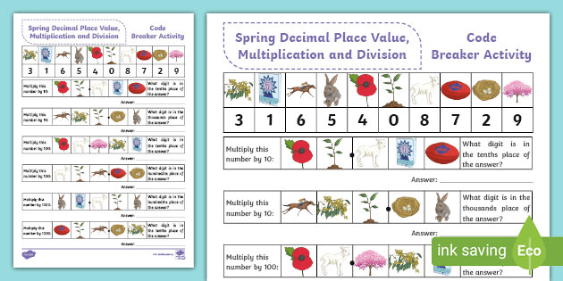spring code decimal breaker activity teacher made
