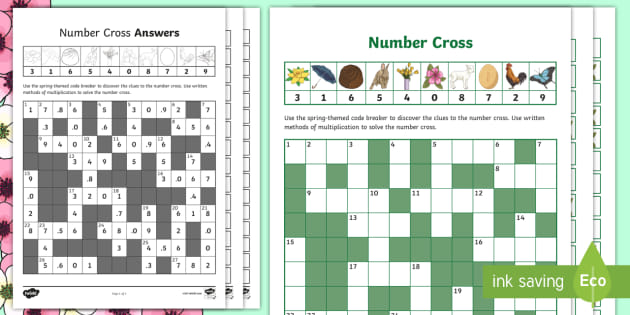 spring themed calculations with decimals number cross worksheet