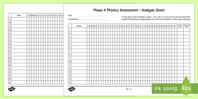 Phase 4 Phonics Letters and Sounds Analysis Sheet