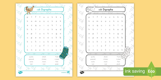 -ck Digraphs Word Search (teacher made)