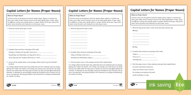 Capital Letters For Names Differentiated Worksheet Worksheet Pack 0427