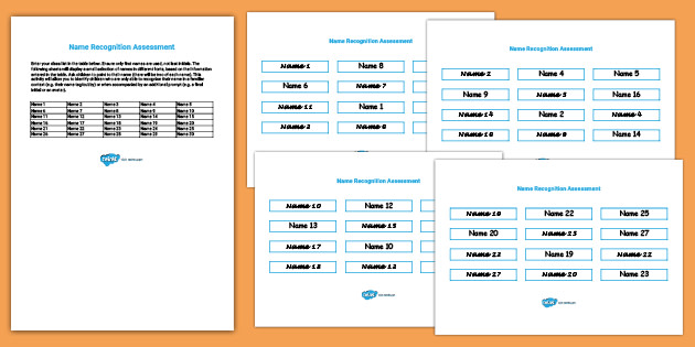 name recognition assessment task worksheets teacher made