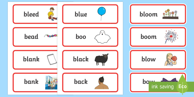 ‘bl’ and ‘b’ Near Minimal Pair Word Cards