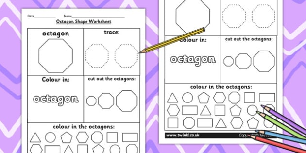 Octagon Shape Worksheet - shapes, 2D shapes, tracing, numeracy