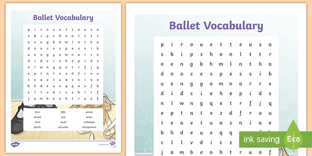 Ballet Vocabulary Word Search (teacher made)